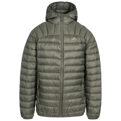 Romano Men's Down Packaway Jacket in Khaki, Back view on mannequin