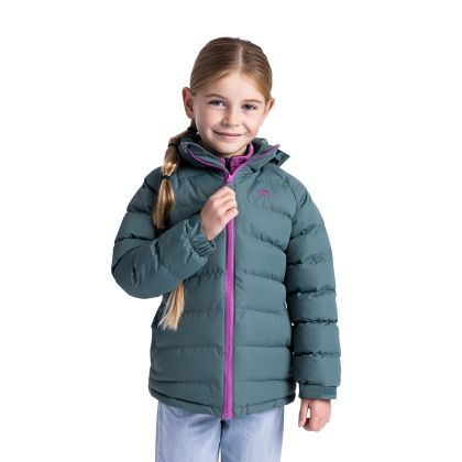 Trespass Kid's Padded Jacket Amira in Spruce green, Front view on mannequin
