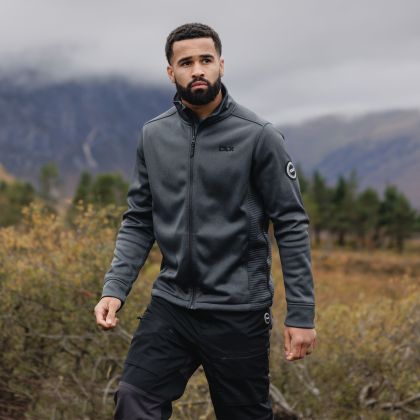 Trespass DLX Men's Fleece Angus in DARK GREY, Front view on mannequin