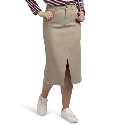 Womens Casual Skirt Elsa In Soft Stone, Front view on mannequin