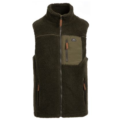 Trespass Men's Fleece Gilet AT300 Buckless in IVY, Front view on mannequin