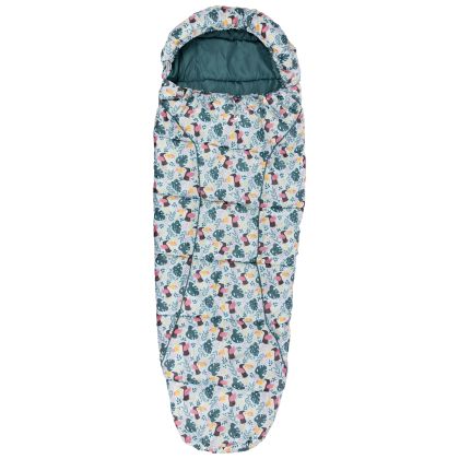 Trespass Kids Sleeping Bag 3 Season Lightweight Bunka in Tropical Bird Print, Front view