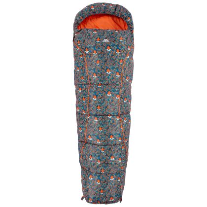 Trespass Kids Sleeping Bag 3 Season Lightweight Bunka in Teal tiger print, Front view