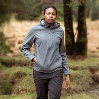 DLX Womens Softshell Jacket Claren II - DAB, Front view on mannequin