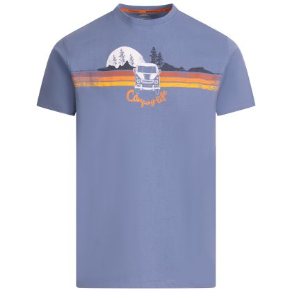 Mens Casual T-Shirt Cromer II in Denim Blue, Front view on mannequin