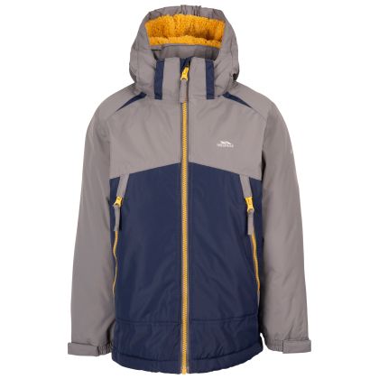 Trespass Boys Waterproof Jacket Discover in Navy, Front view on mannequin