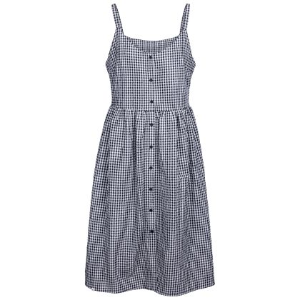 Womens Casual Dress Dorothy in Black Gingham, Front view on mannequin