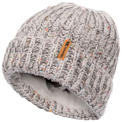 Trespass Unisex Adult's Beanie Hat Drifter in Pale grey speckle, Front view