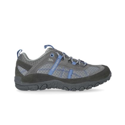 Fell Women's Breathable Walking Shoes in Grey, Angled view of footwear