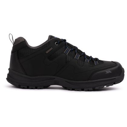 Trespass Mens Walking Shoes Finley in Black / Blue, Front view of footwear
