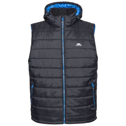 Franklyn Men's Hooded Gilet in Black, Front view on mannequin