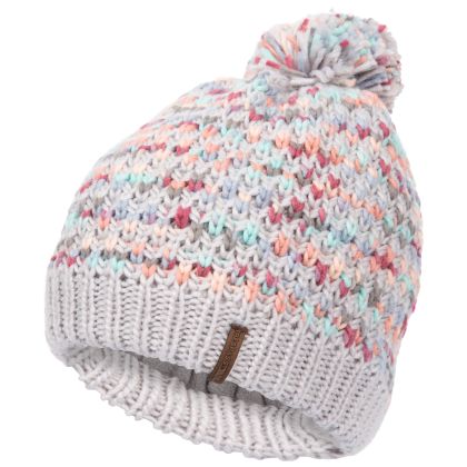 Women's Knitted Beanie Hat Irmina in PALE GREY, Hat at angled view