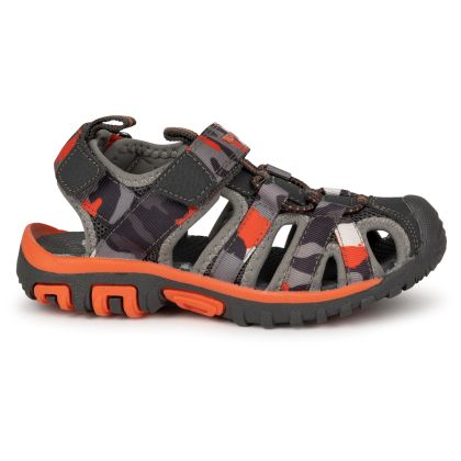 Kids Walking Sandals Jaime in GREY _ ORANGE, Angled view of footwear
