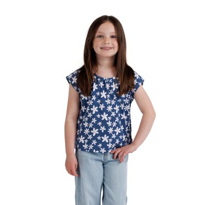 Girls Printed Top Josey in Bluetone, Front view on mannequin