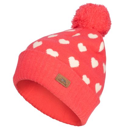 Trespass Girls Pom Pom Hat Jude in Strawberry, Hat at angled view