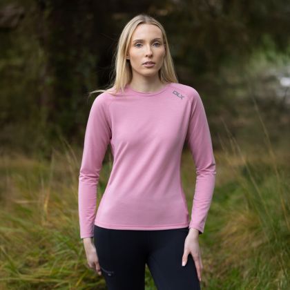 DLX Womens Antibacterial Top Katherine in Pink Haze Marl, Front view on mannequin
