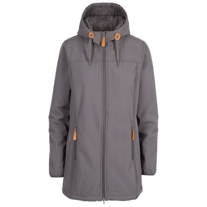 Trespass Womens Softshell Jacket Hooded Kristen in Carbon, Front view on mannequin