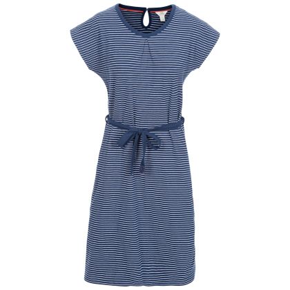 Lidia Women's Round Neck Cotton Dress in Navy, Front view on mannequin