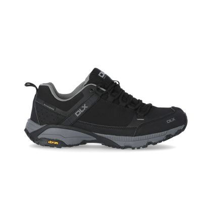 Magellan Men's DLX Vibram Walking Shoes in Black, Angled view of footwear