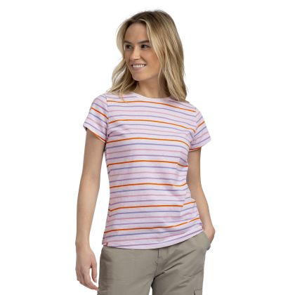 Womens Round Neck Casual Top Michaela in White Multi Stripe