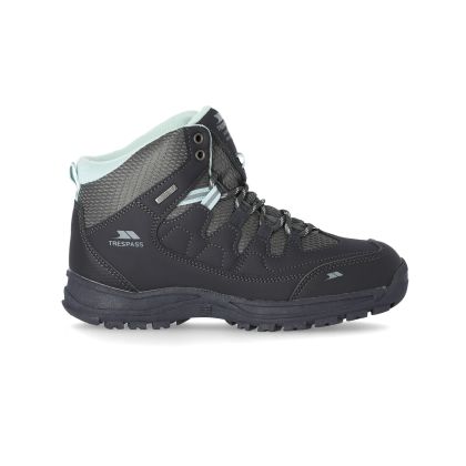 Mitzi Women's Waterproof Walking Boots in Grey, Angled view of footwear