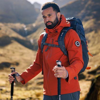 Mens Waterproof Jacket Montgomery In Red, Front view on mannequin