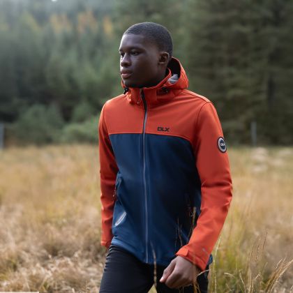 Trespass Men's DLX Softshell Jacket Moyler in BURNT ORANGE, Front view on mannequin