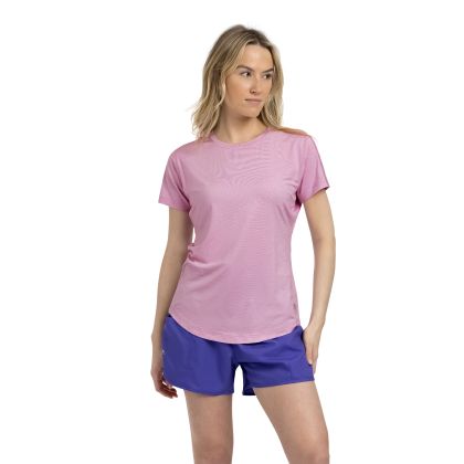 Womens Short Sleeve Active Top Muskwa in Pink Peony, Front view on mannequin