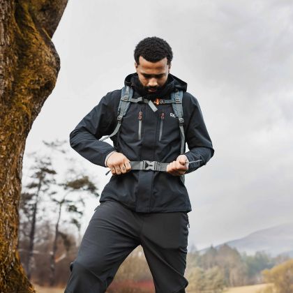 Oswalt Men's DLX Waterproof Jacket - BLK, Front view on mannequin