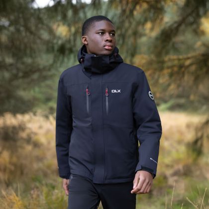 Trespass Men's Padded Waterproof Jacket Zip Off Hood Oswarm Black, Front view on mannequin