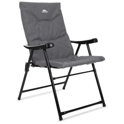 Paddy Folding Padded Camping & Garden Deck Chair Grey Marl, Angled view of chair
