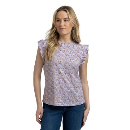 Womens Printed Jersey Top Salma In White Print, Front view on mannequin