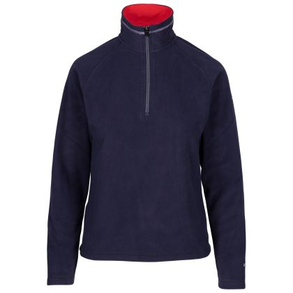 Trespass Womens 1/2 Fleece Skylar in NAVY/RED, Front view on mannequin