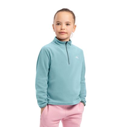 Trespass Kids Half Zip Fleece Sybil in Teal mist, Front view on mannequin