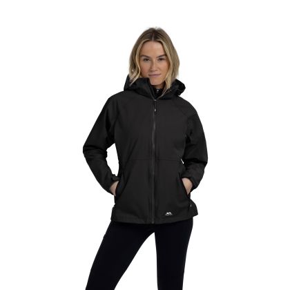 Trespass Womens Waterproof Jacket Tp75 Tilbury in Black, Front view on mannequin
