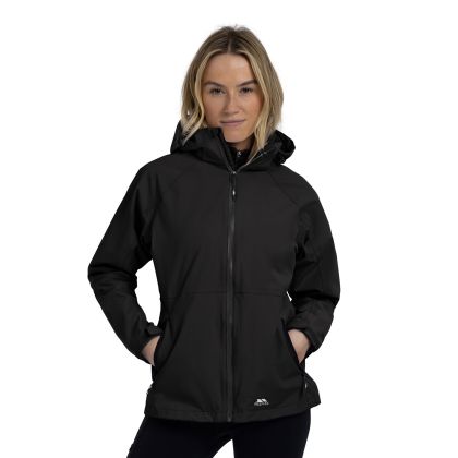 Trespass Womens Waterproof Jacket Tp75 Tilbury in Black, Front view on mannequin