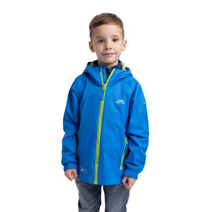 Qikpac Kids' Waterproof Packaway Jacket in Blue, Front view on mannequin