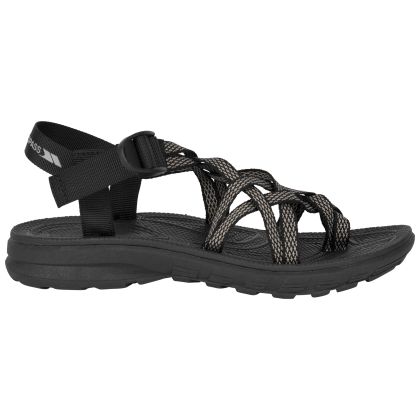 Womens Cross Strap Sandal Vesta in BLACK, Angled view of footwear