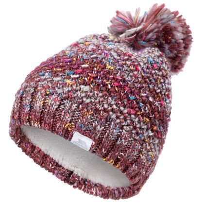 Adults Knitted Beanie Zabella in DARK CHERRY, Hat at angled view