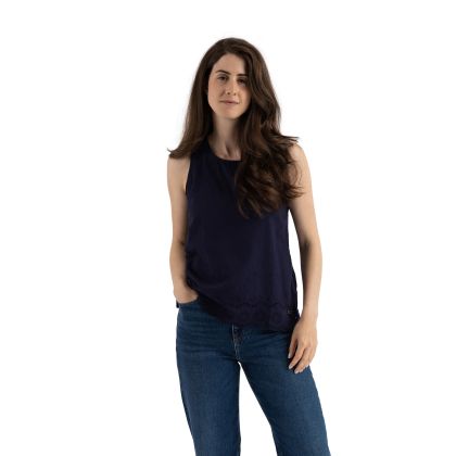 Womens Casual Sleeveless Top Zadie In Navy, Front view on mannequin