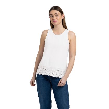 Womens Casual Sleeveless Top Zadie In White, Front view on mannequin