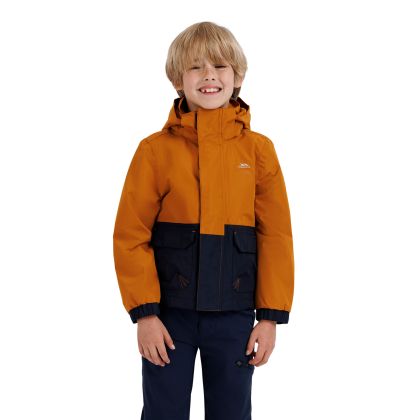 Boys Waterproof Jacket Zeppe In Ginger, Front view on mannequin